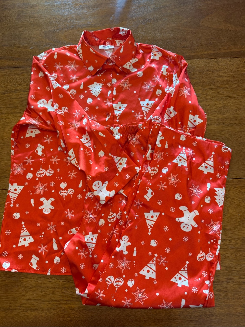 Ekouaer Christmas Satin Pajama Set Womens Large Red Holiday PJs